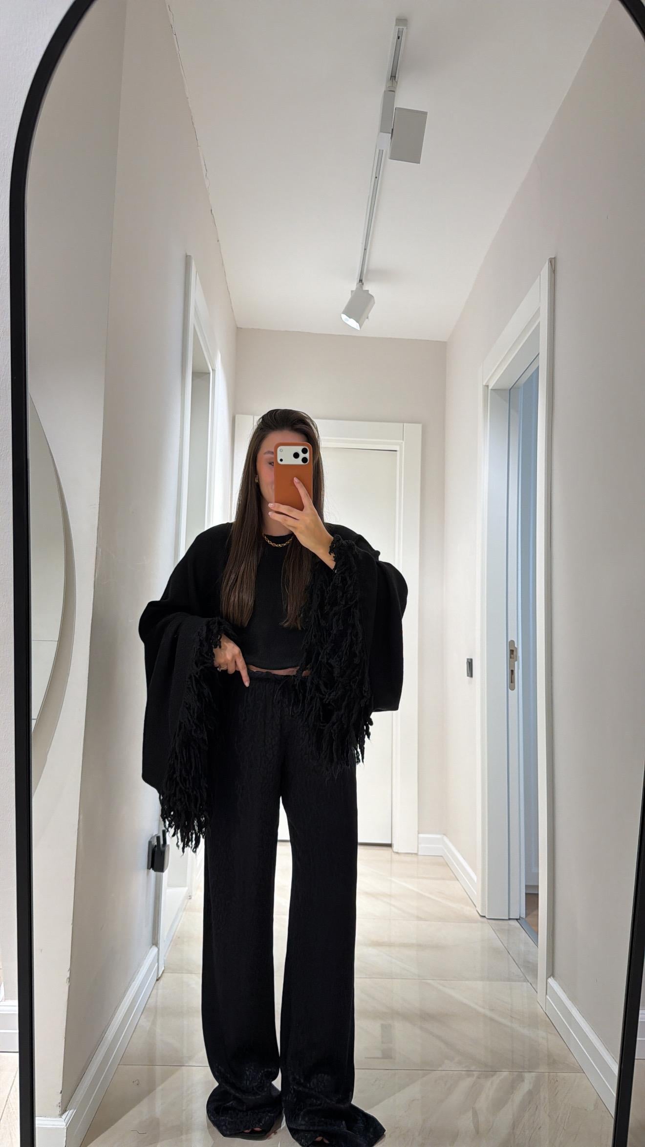 Siyah Leopar Desenli Jakarlı Bol Paça Pantolon
