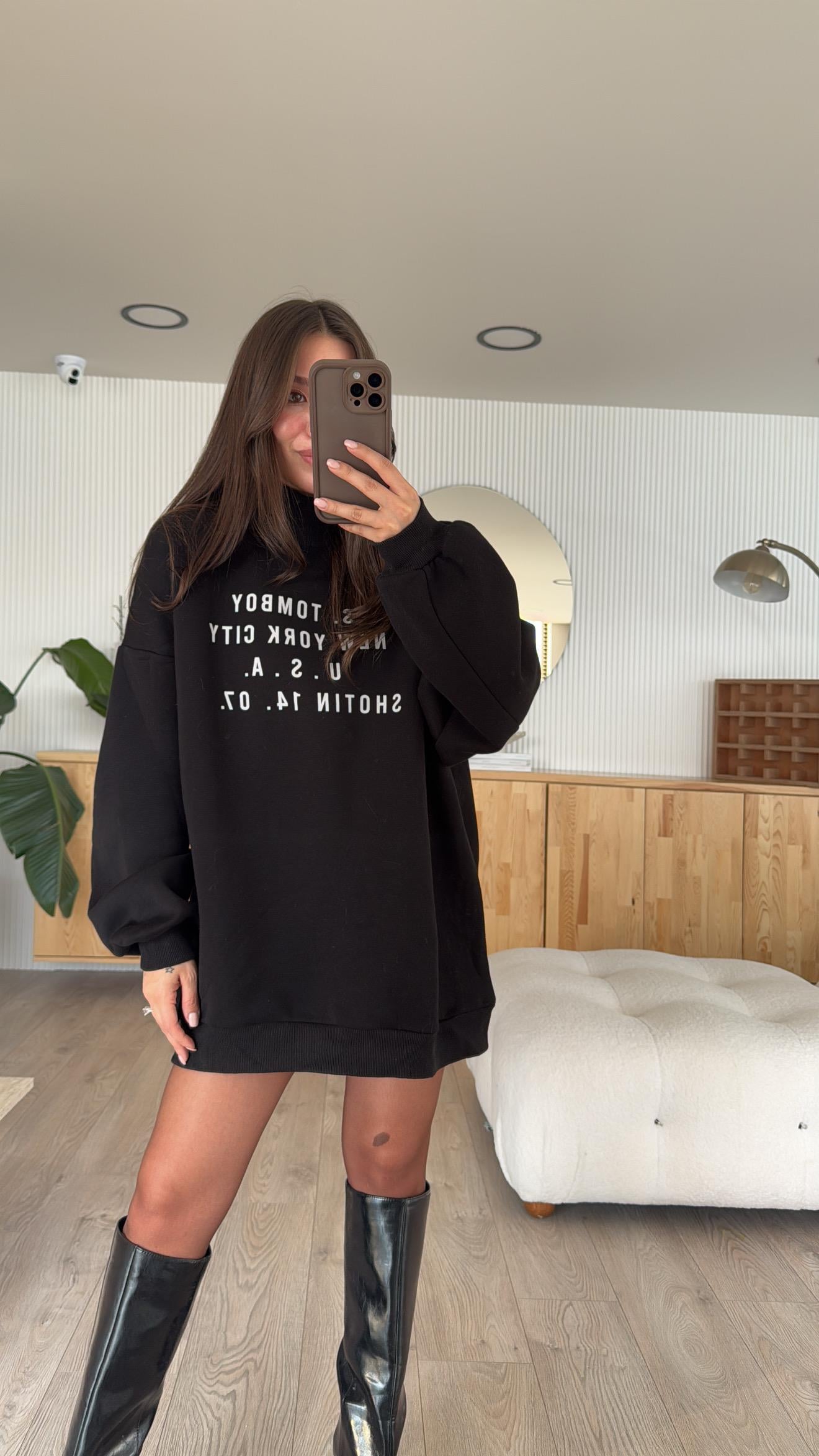 Siyah NewYork City Baskılı Sweat
