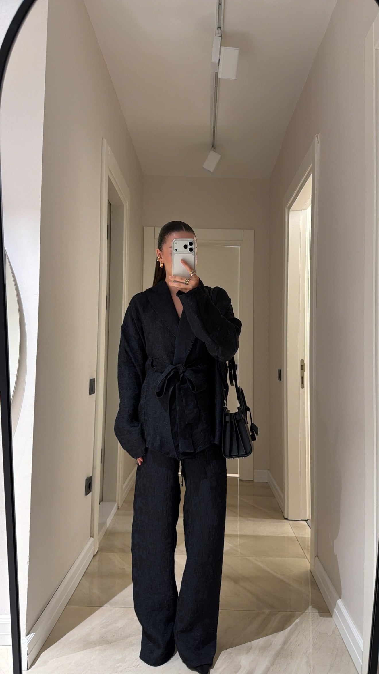 Siyah Şal Yaka Kimono Pantolon Takım