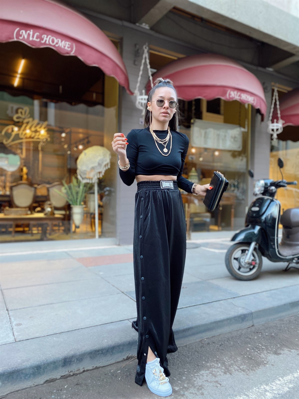 Siyah Yan Düğme Detaylı Brooklyn Pantolon