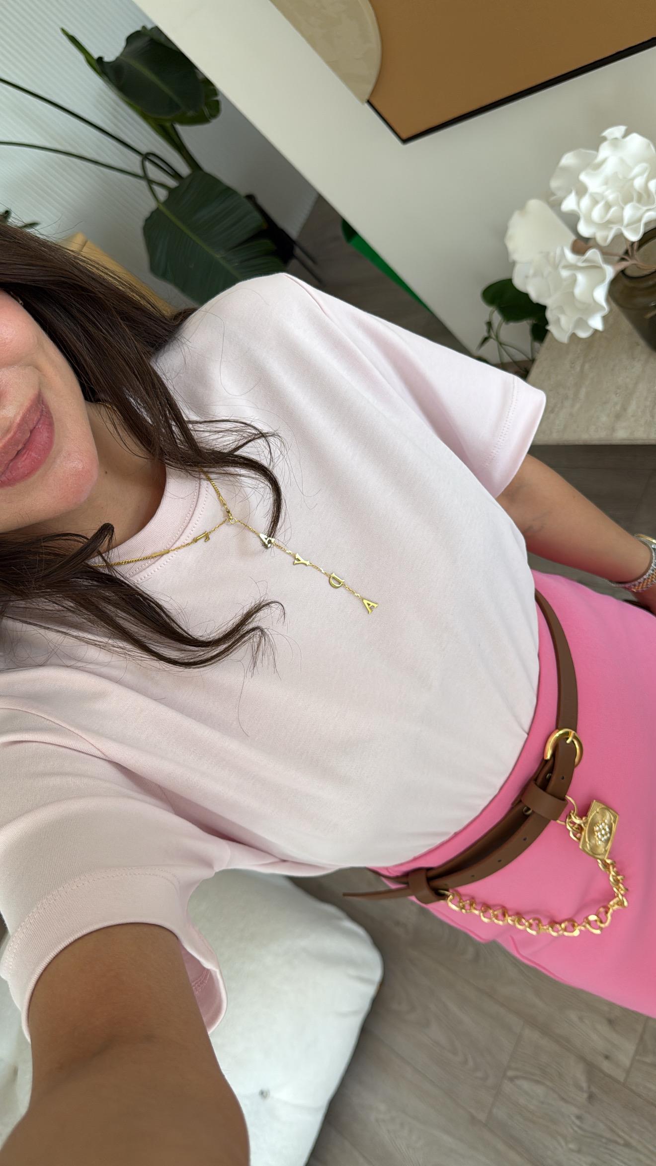 Toz Pembe Bisiklet Yaka Marka Model Basic Tişört