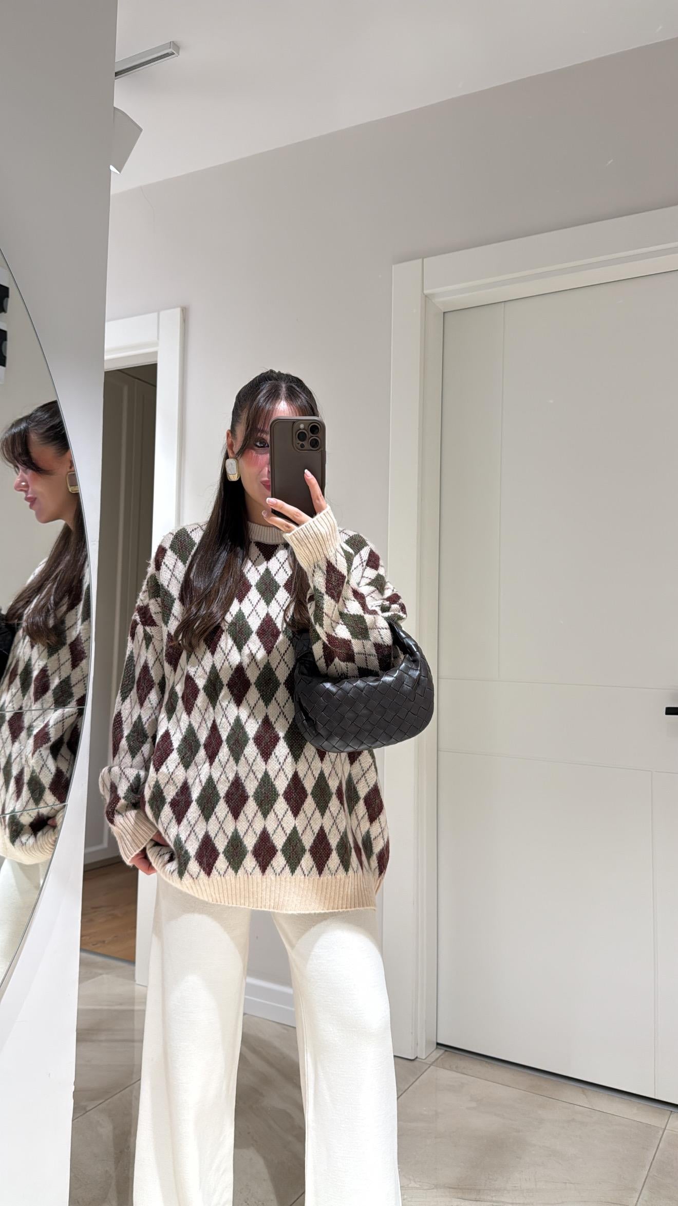 Vanilya Bordo Baklava Desen Oversize Kazak
