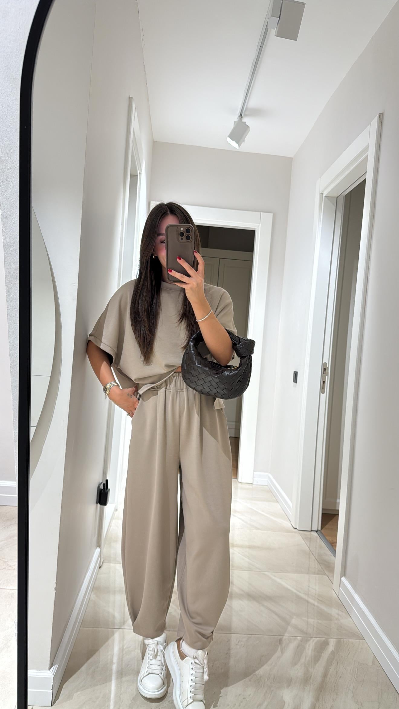 Vizon Bisiklet Yaka Modal Şalvar Pantolon Takım
