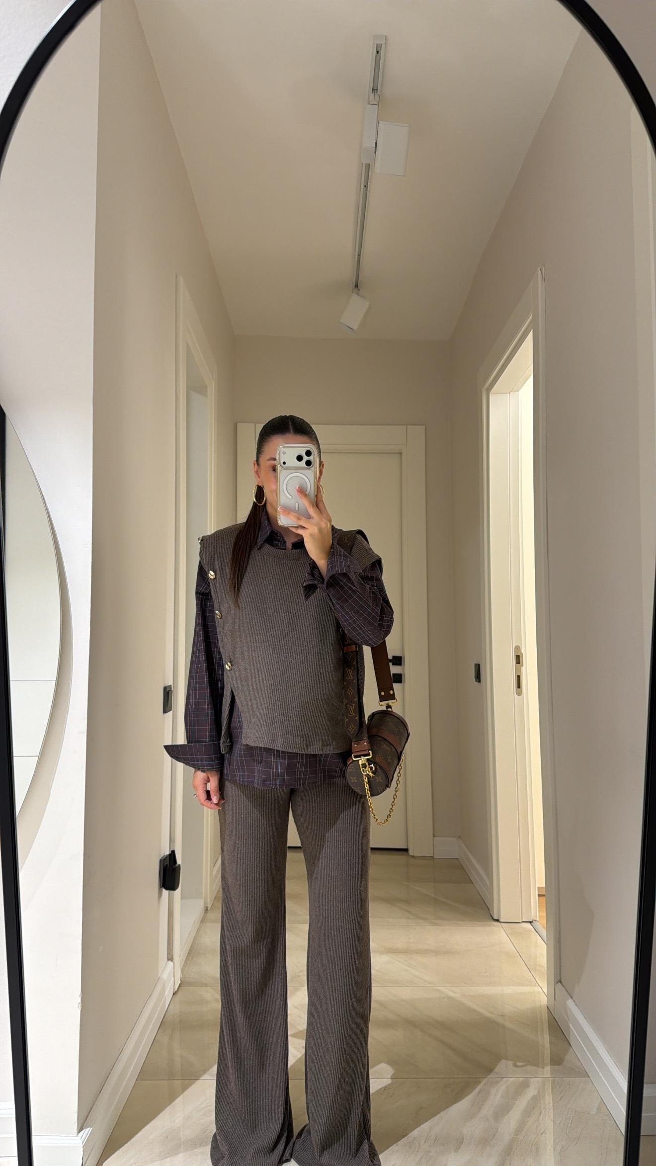 Vizon Mor Gömlekli Üçlü Triko Takım