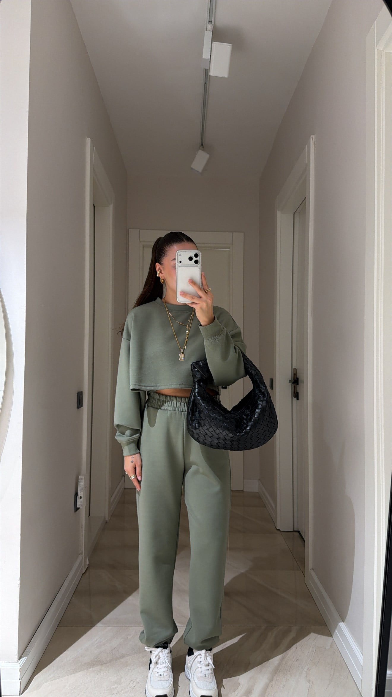 Yeşil Bisiklet Yaka Marka Model Crop Takım