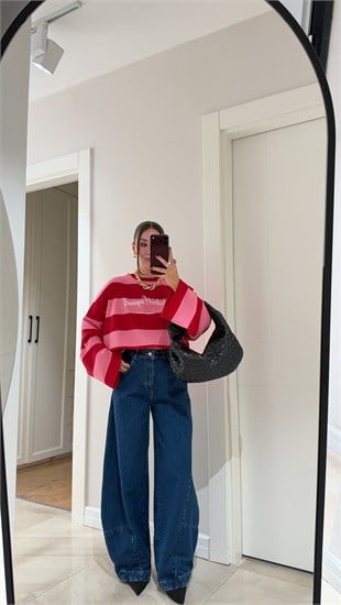 Lacivert Yanı Çift Dikiş Detaylı Barrel Jean