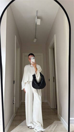 Ekru Yarasa Kol Detaylı Pantolon Takım