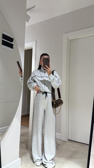 Gri Biyeli Fermuarlı Pantolon Takım 