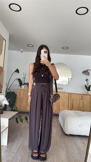 Kahve Bel Bağcıklı Marka Model Salaş Pantolon