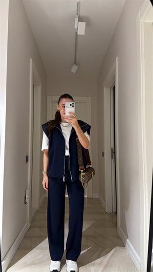 Lacivert Paraşüt Detaylı Marka Model Yelek Takım