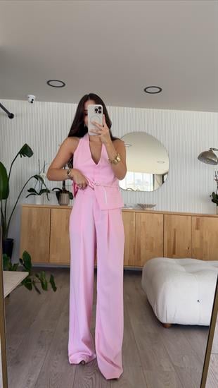 Pembe Ön Pileli Palazzo Pantolon