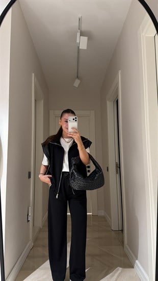Siyah Paraşüt Detaylı Marka Model Yelek Takım