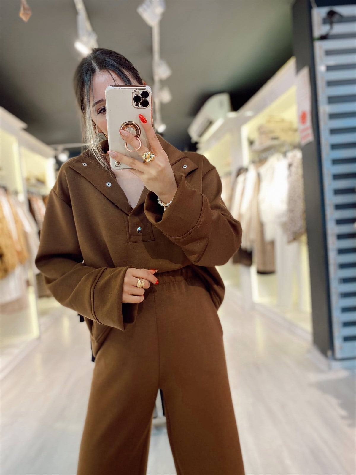   Acı Kahve Özel Kumaş Çıtçıtlı Sweat 
