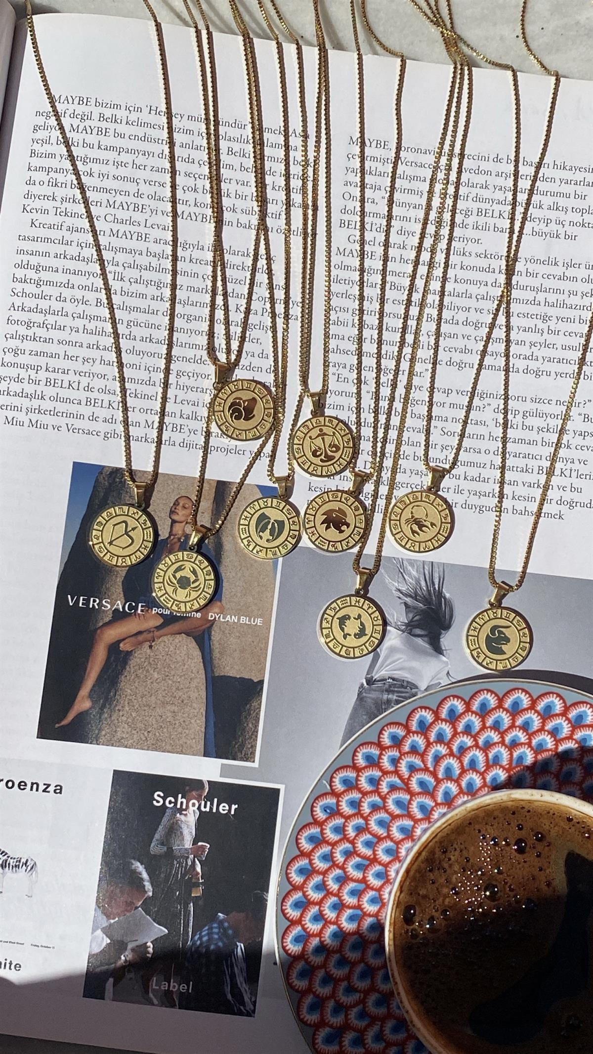  Gold Çelik Burç Plaka Kolye