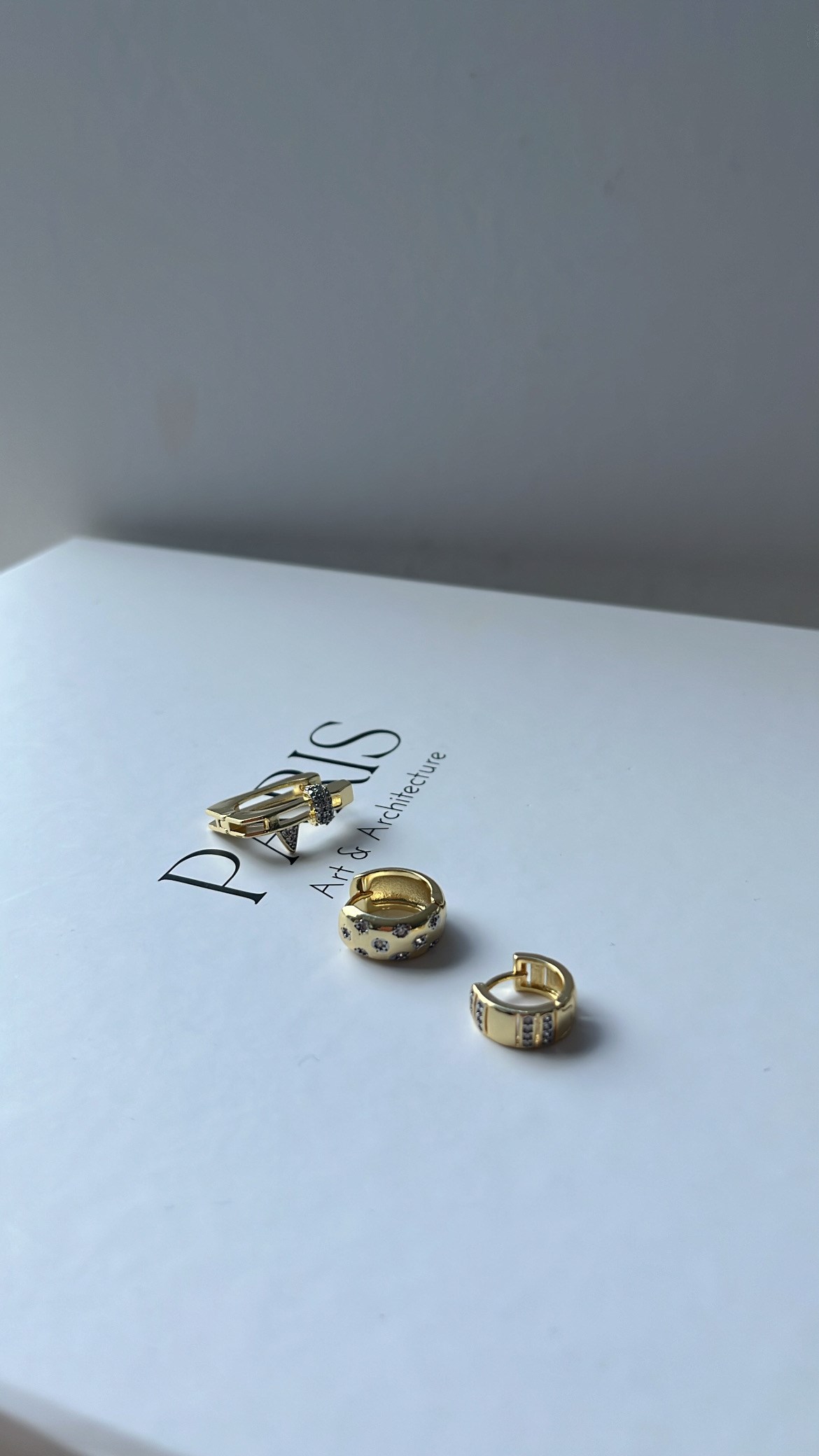 Gold Silver Taşlı Üçlü Küpe
