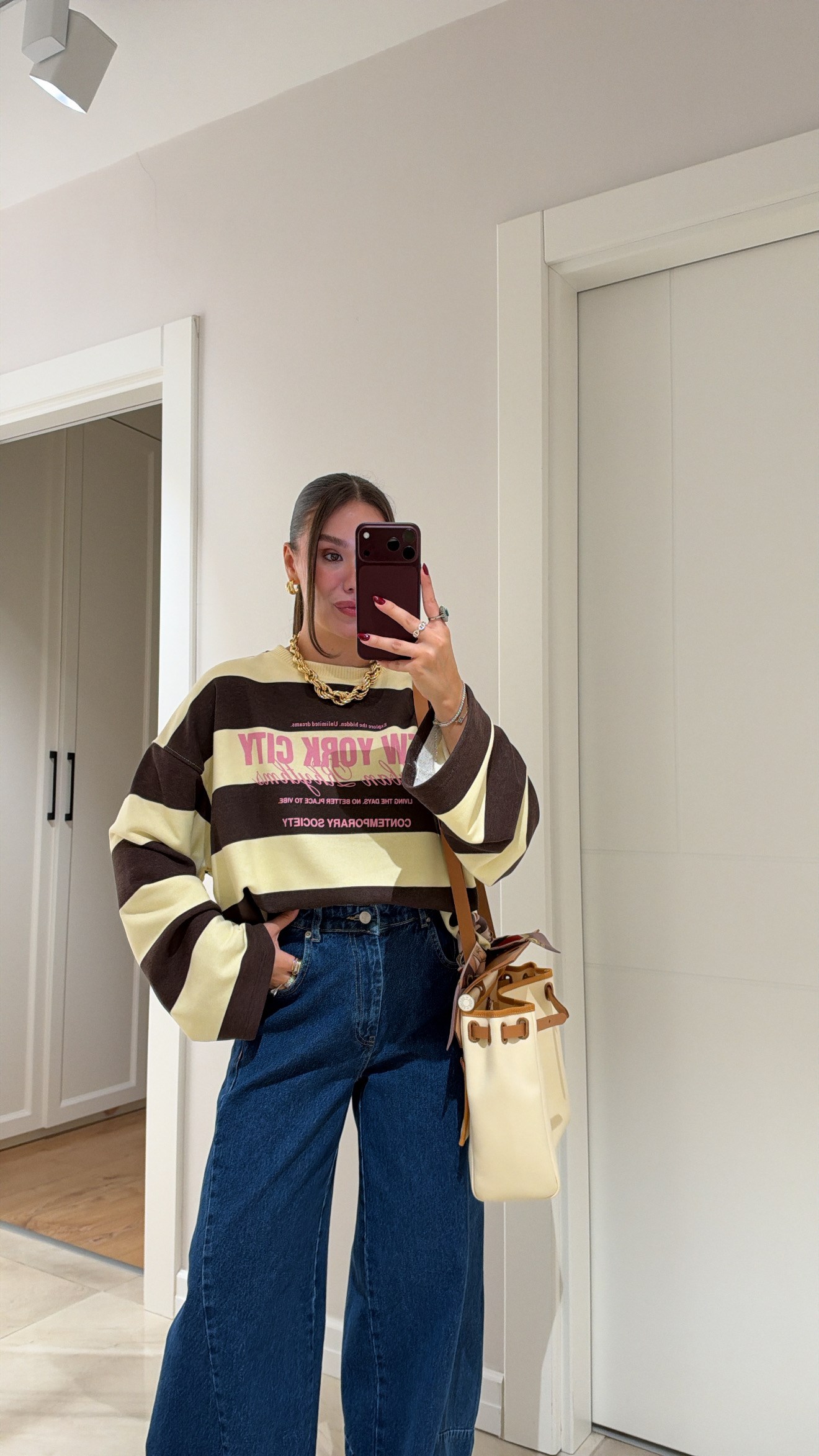 Sarı Kahve Geniş Kol Sweatshirt