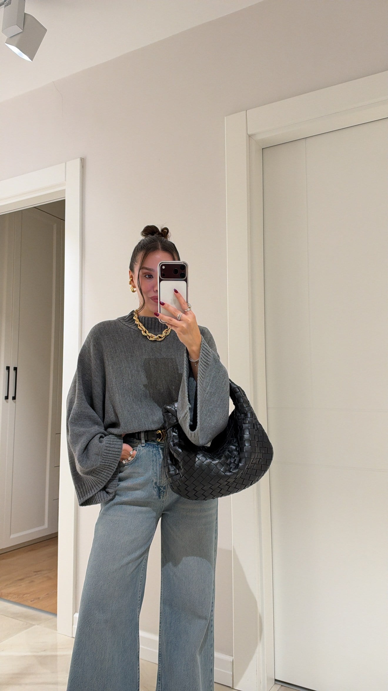 Gri Yarasa Kol Marka Model Crop Kazak 