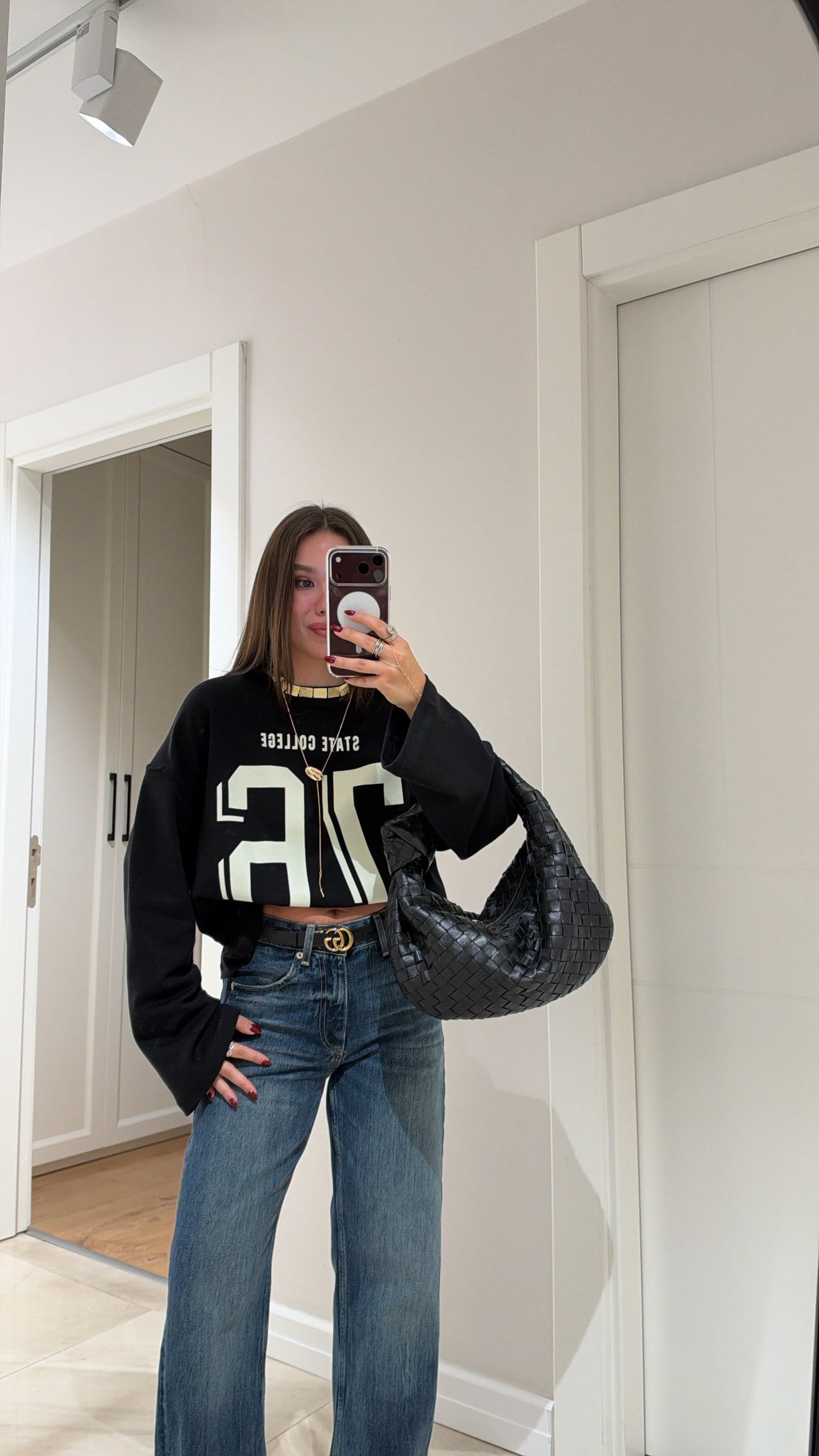 Siyah Beyaz Sayı Baskılı Sweatshirt