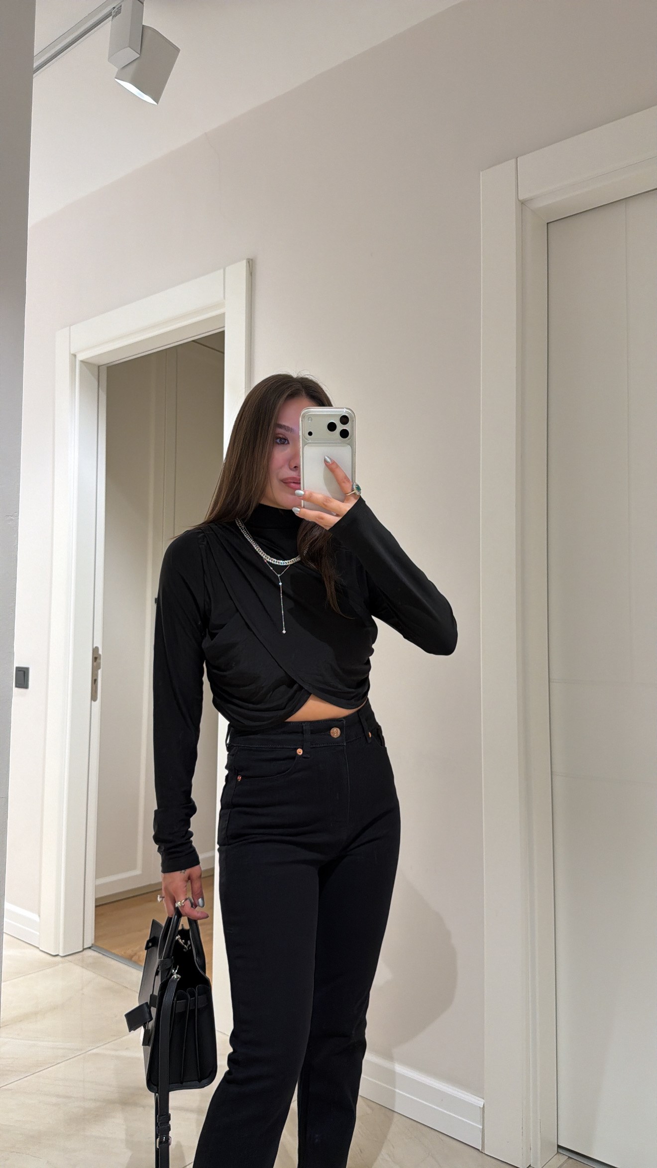 Siyah Anvelop Model Crop Bluz 