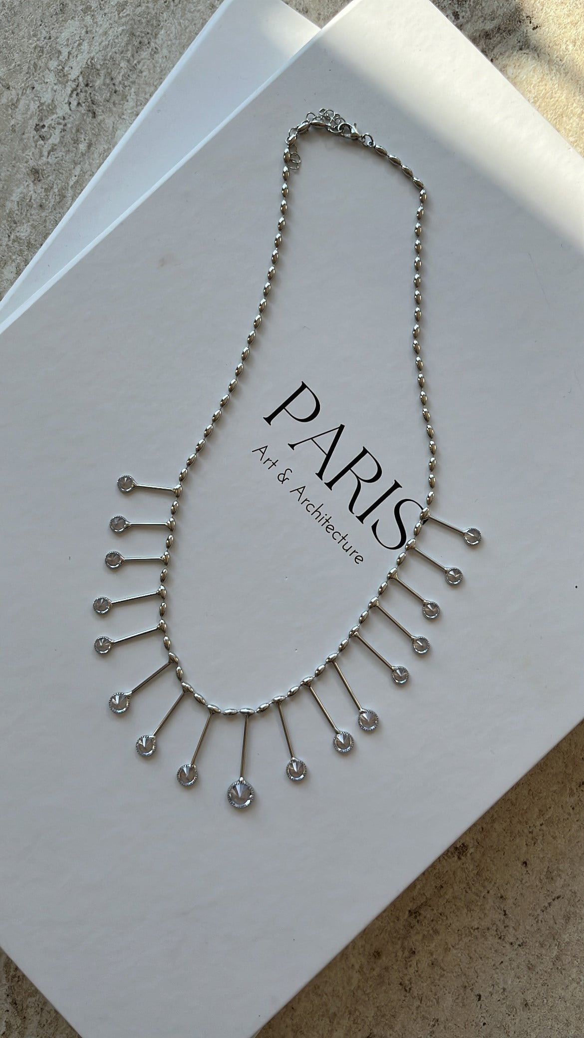 Silver Zirkon Taşlı Dikey Geometrik Kolye