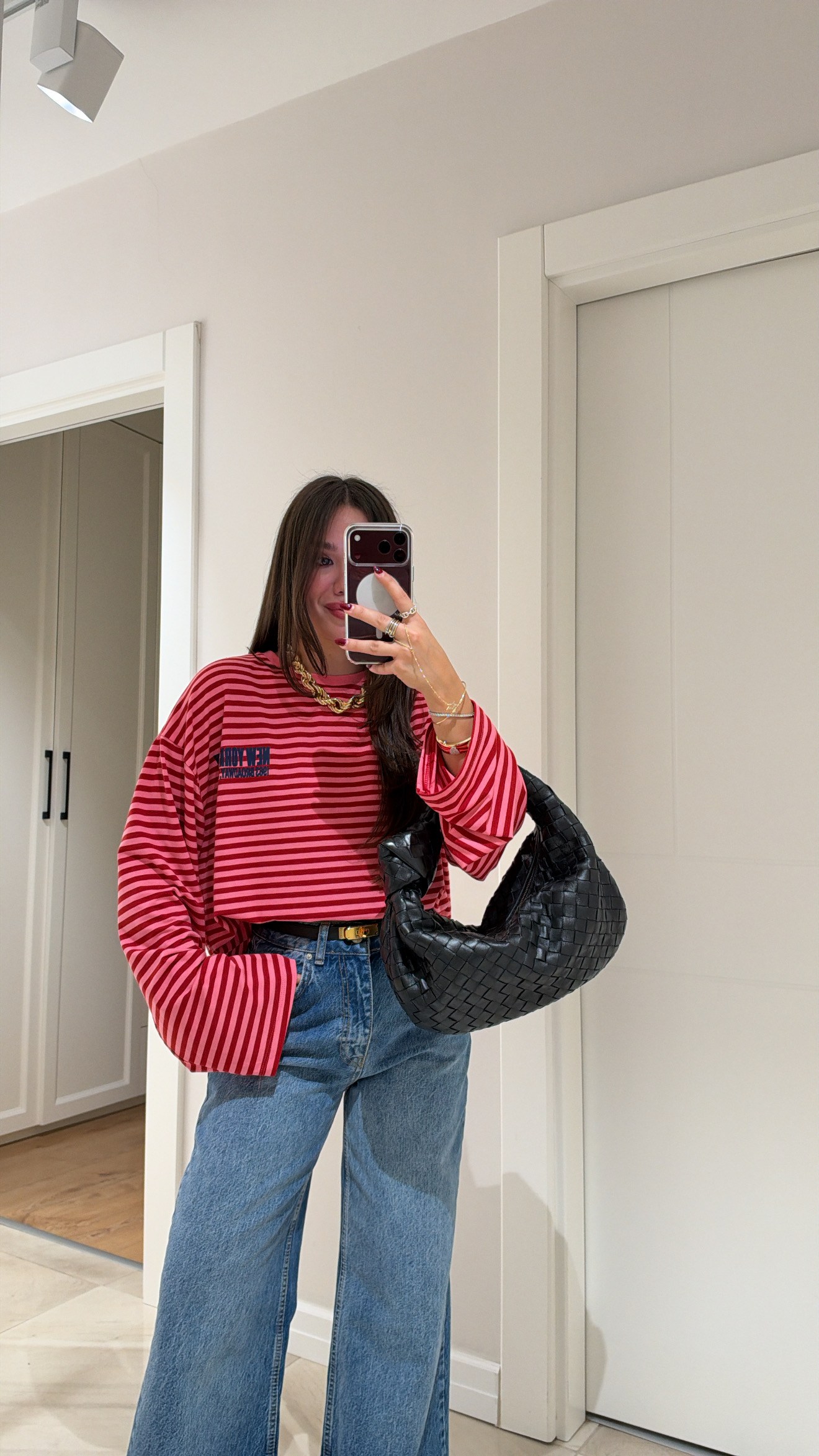 Neon Pembe Bordo Çizgili Yazılı Sweatshirt