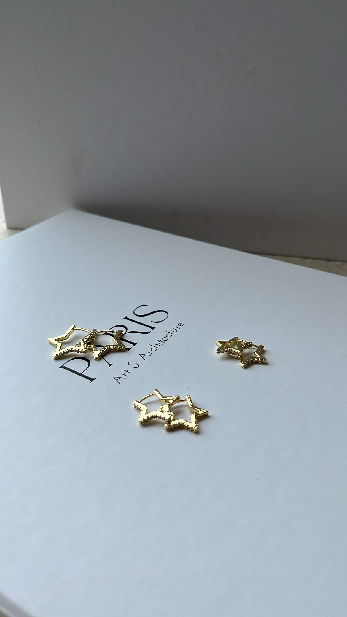 Gold Zirkon Taşlı Üçlü Yıldız Küpe