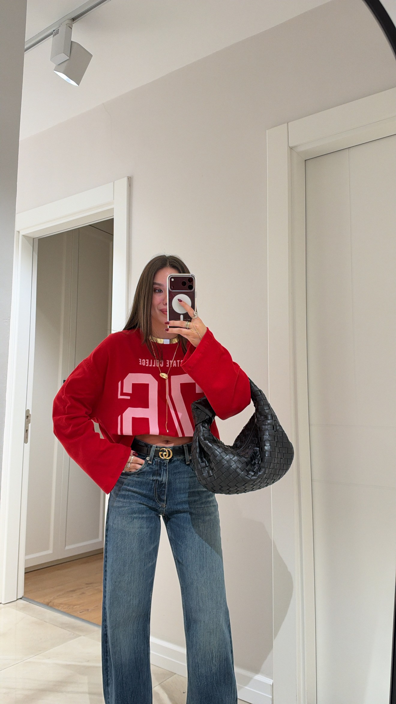 Kırmızı Pembe Sayı Baskılı Sweatshirt