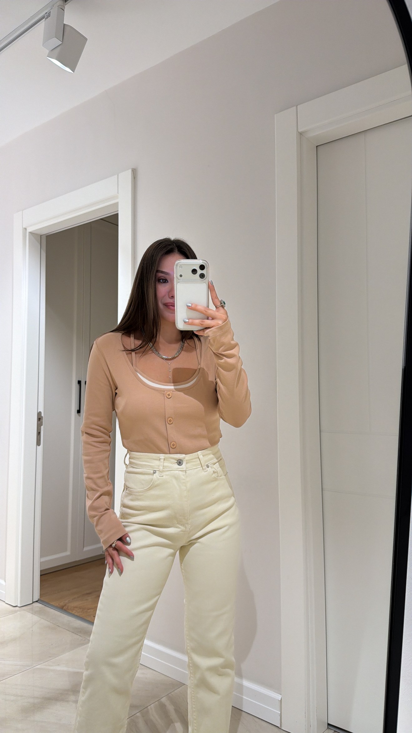 Sütlü Kahve Kendinden Atletli Düğmeli Body