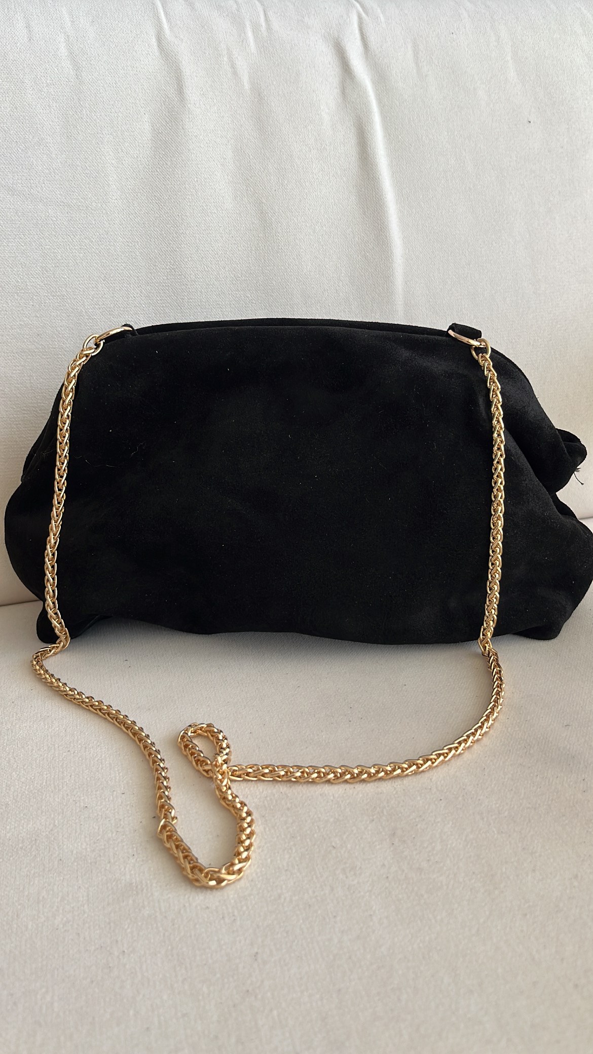 Siyah İnce Zincir Askılı Süet Clutch Çanta