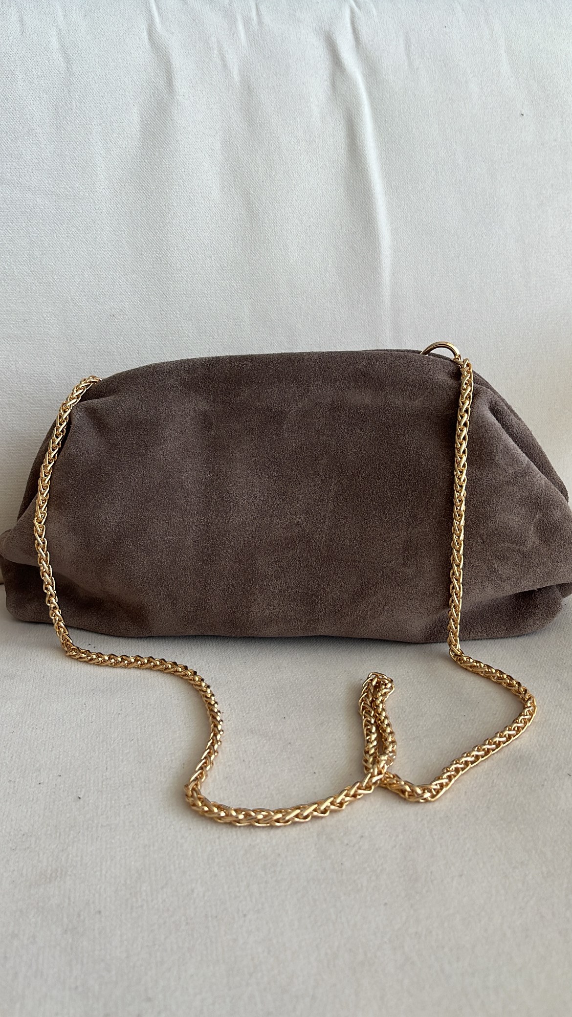 Vizon İnce Zincir Askılı Süet Clutch Çanta