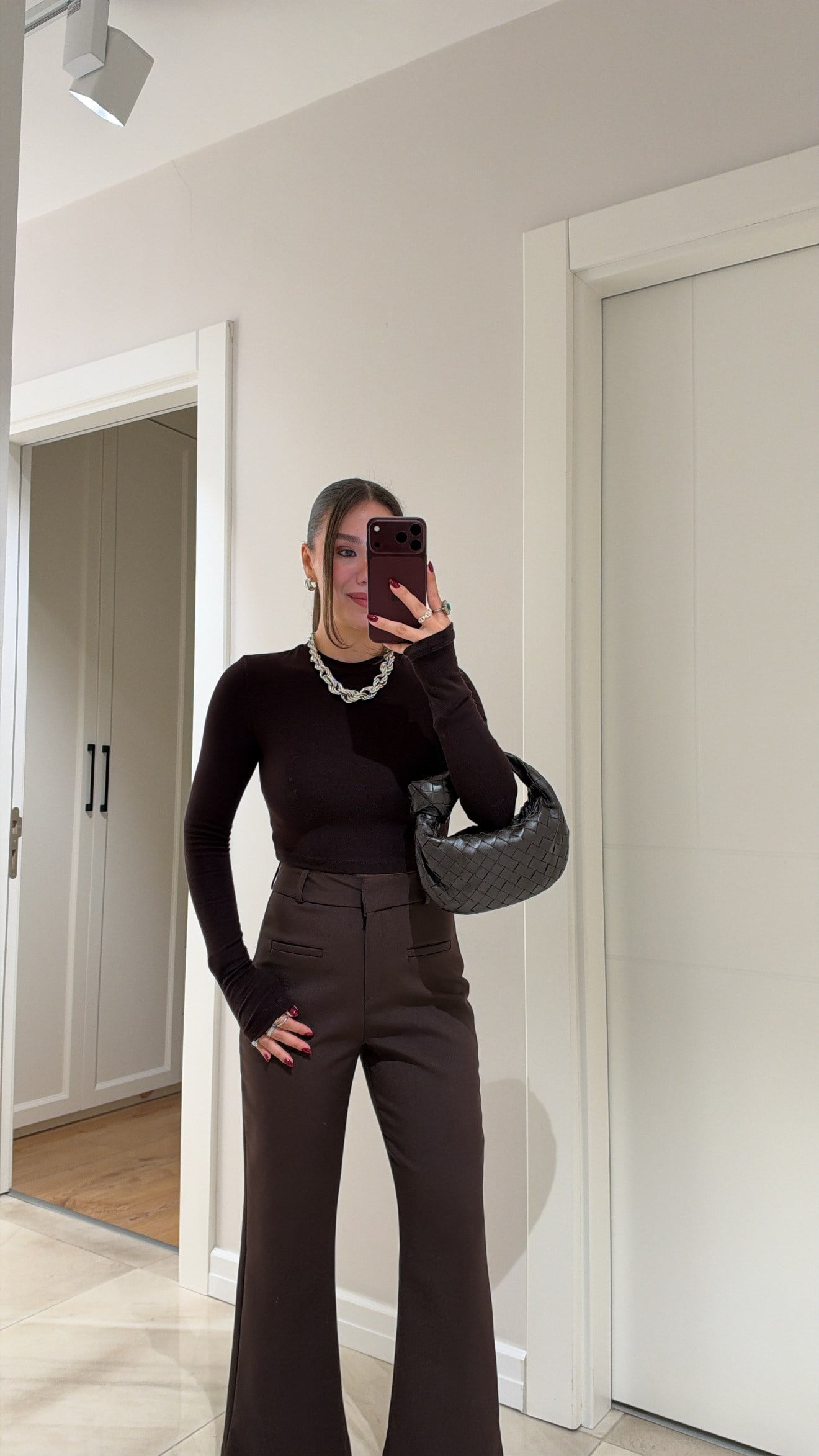 Kahve Bisiklet Yaka Crop Buzy