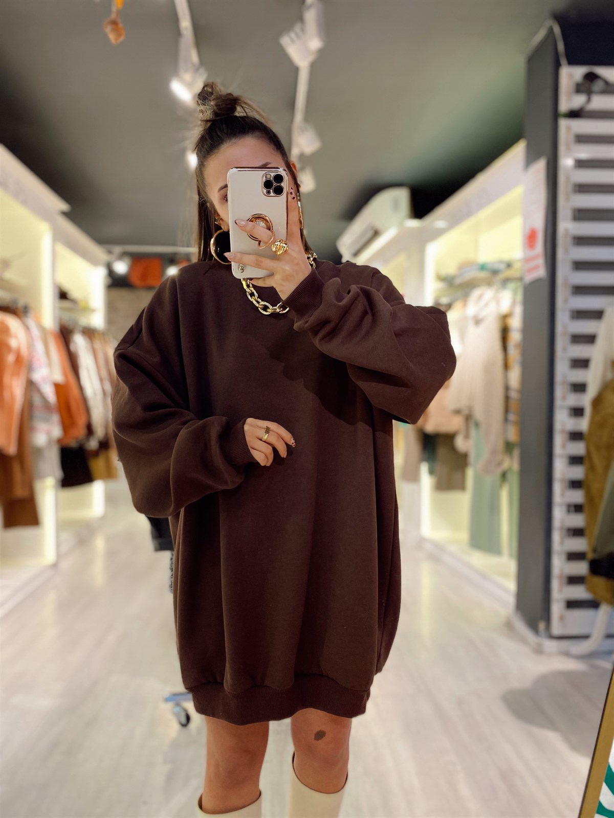 Acı Kahve Balıkçı Yaka Oversize Sweat 