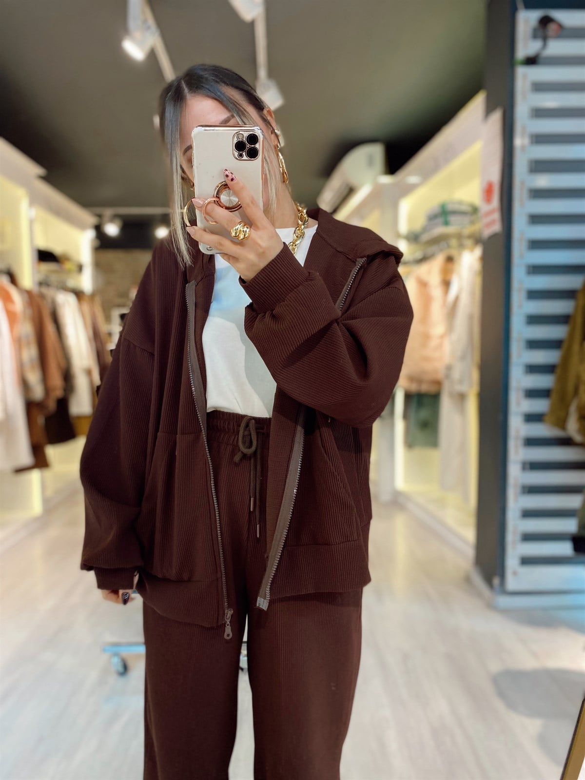 Acı Kahve Fitilli Fermuarlı Takım