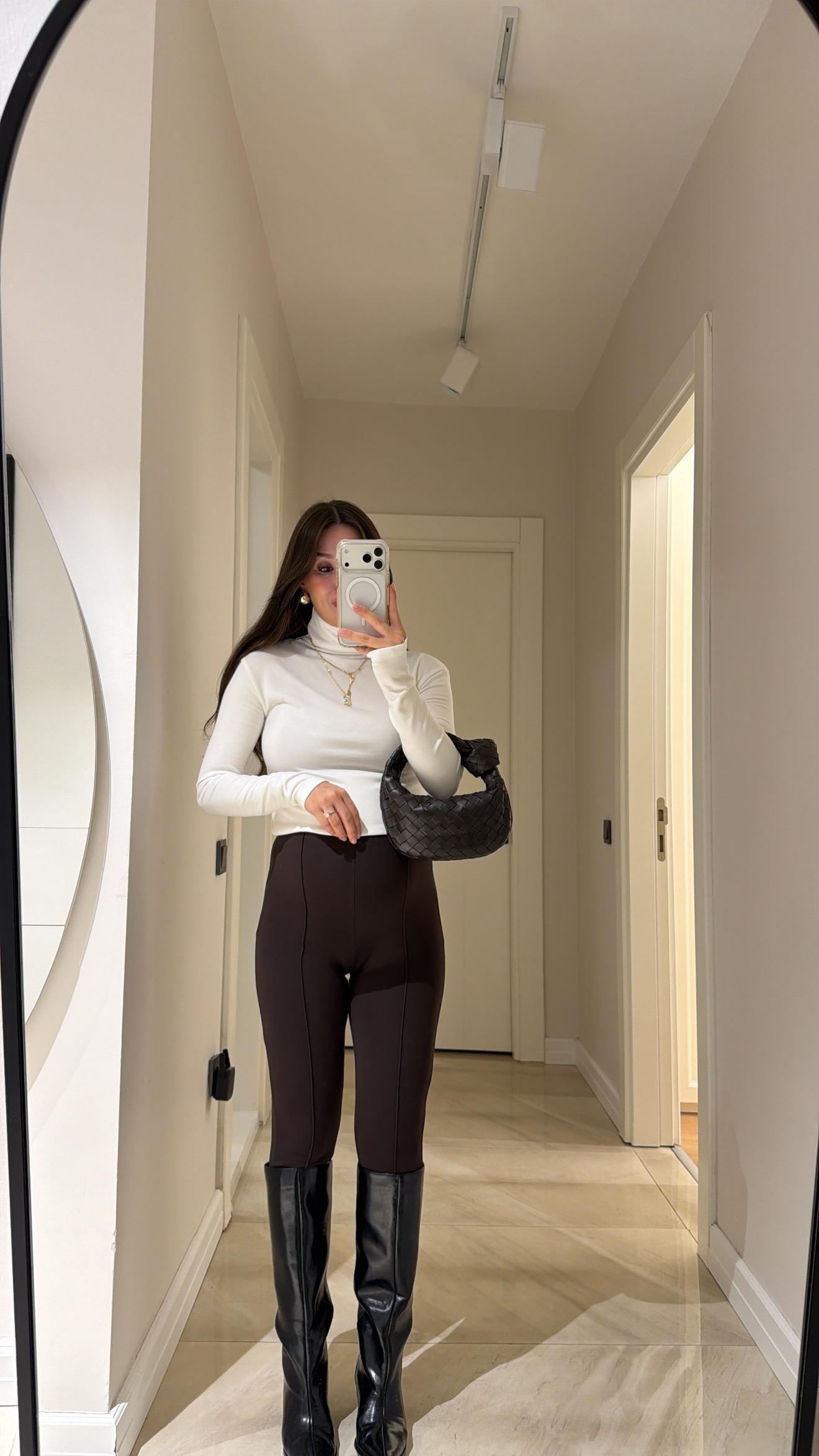 Acı Kahve Ön Dikiş Detaylı Lastikli Ravi Tayt 