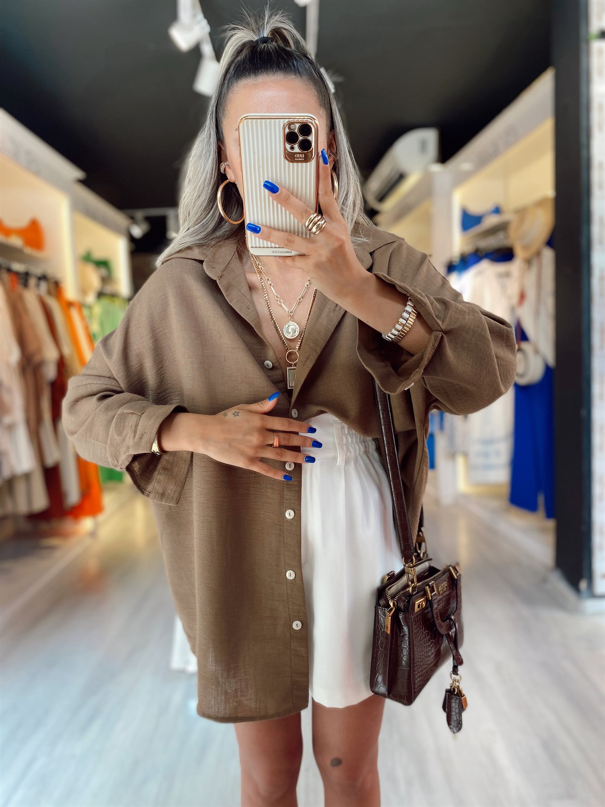 Acı Kahve Oversize  Gömlek