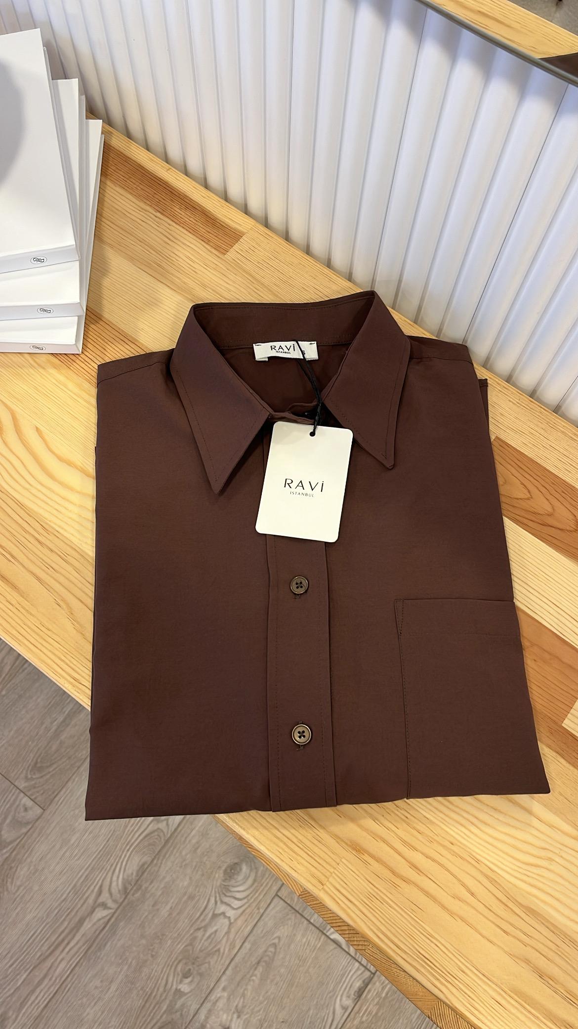 Acı Kahve Tek Cepli Poplin Kumaş Ravi Gömlek 