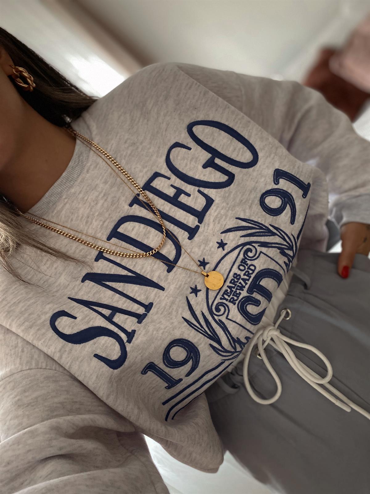Acık Gri San Diego İşlemeli Sweat