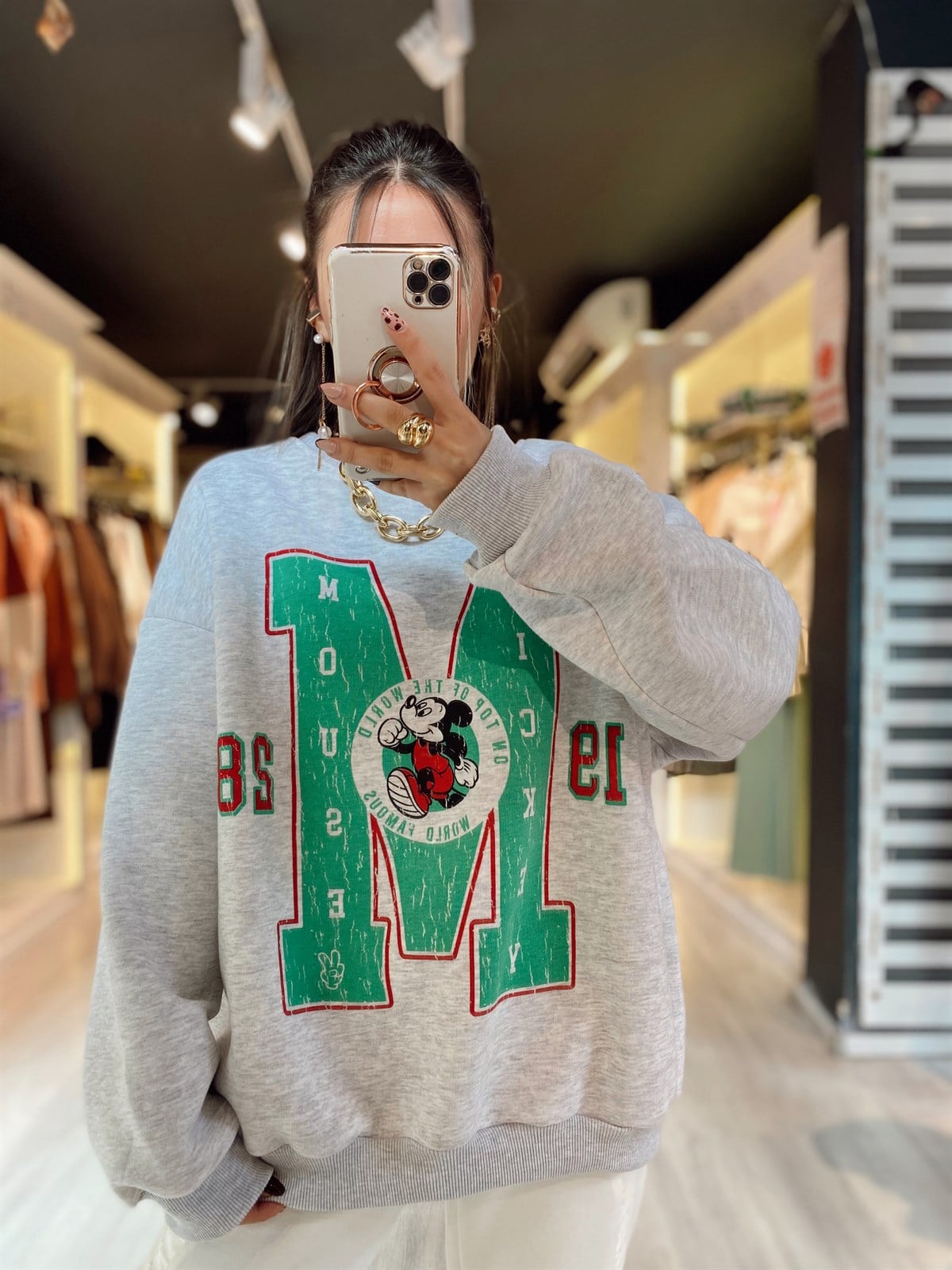 Açık Gri Şardonlu Mickey Sweat