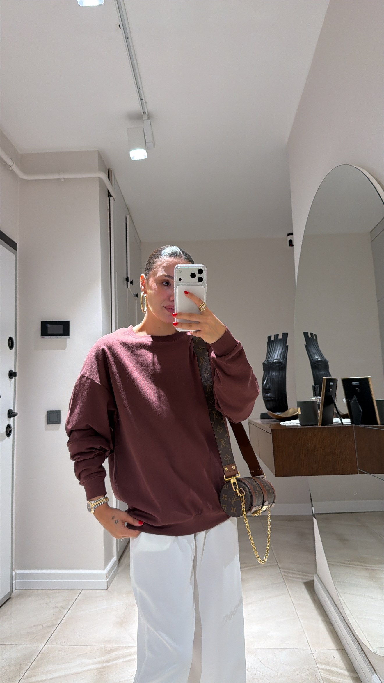 Açık Kahve Bisiklet Yaka İnce Sweatshirt
