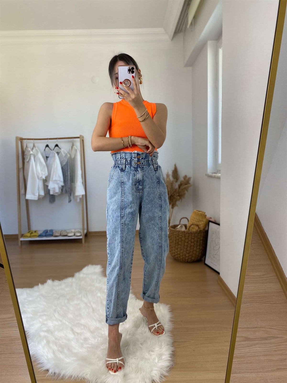 Açık Mavi Beli Lastikli Boyfriend Pantolon