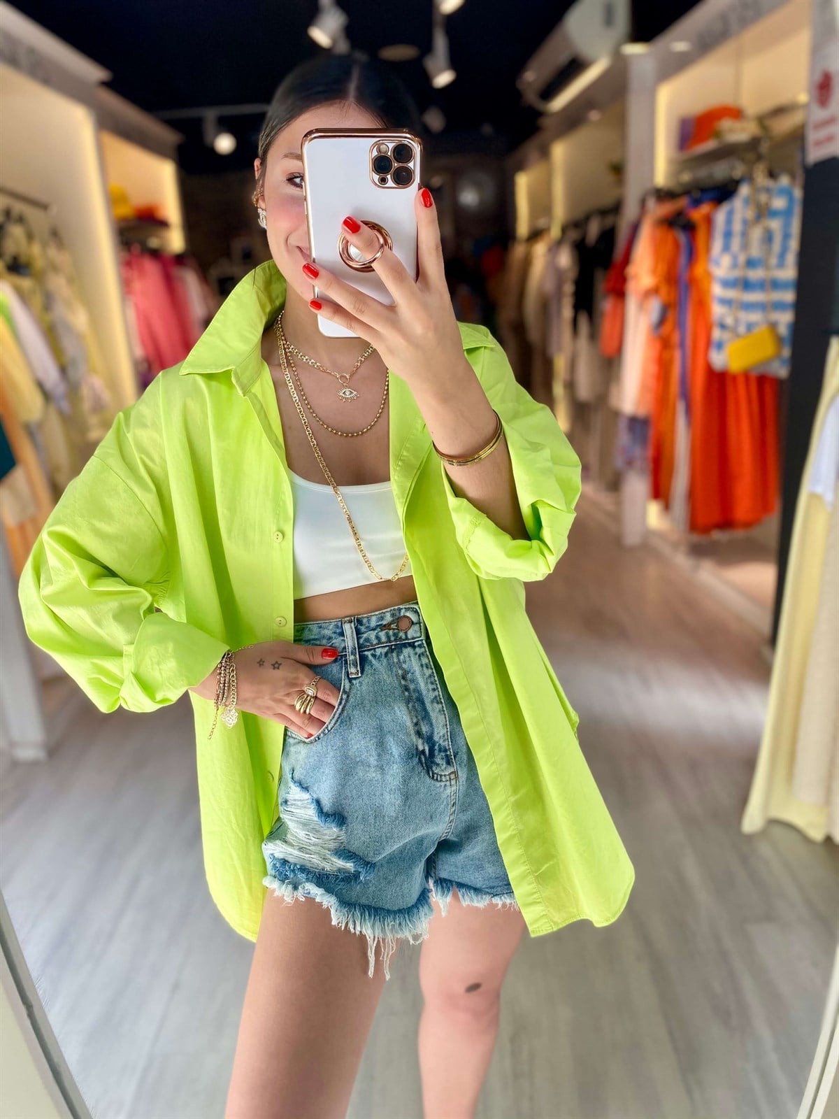 Açık Yeşil Pembe Neon Gömlek