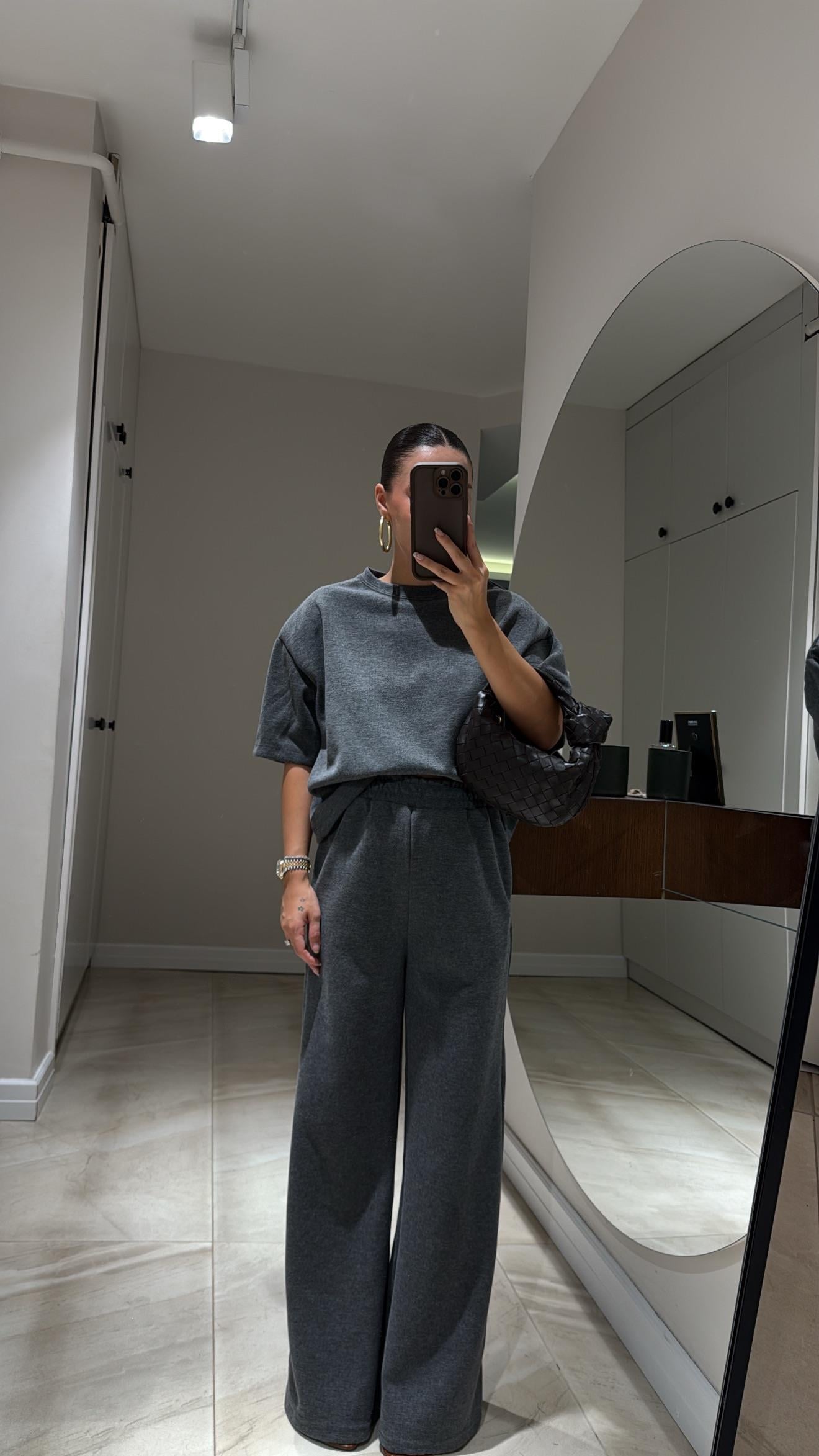 Antrasit Bisiklet Yaka Vatkalı Marka Model Pantolon Takım 