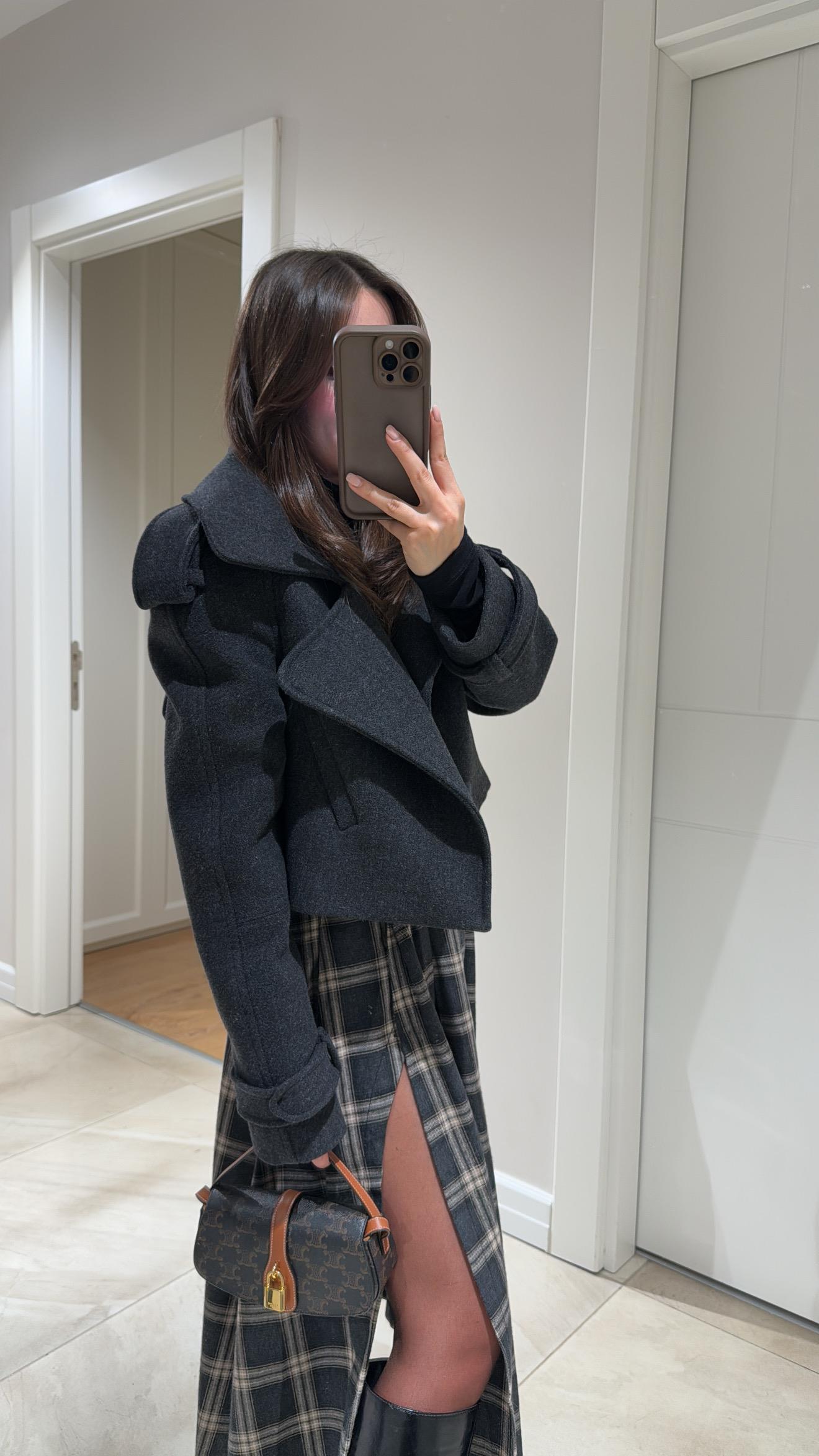 Antrasit Cep Detaylı Tokalı Ravi Kaşe Ceket