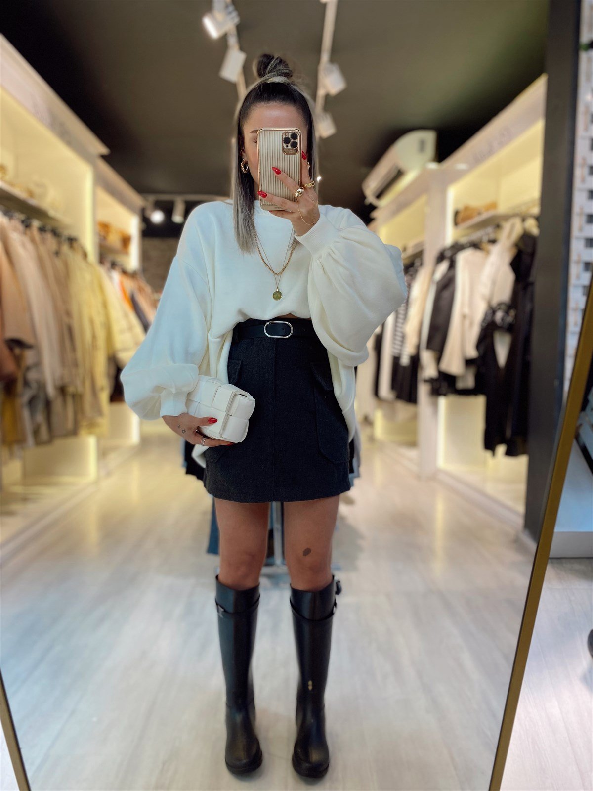 Antrasit Çift Cepli Kemerli Kaşe Etek