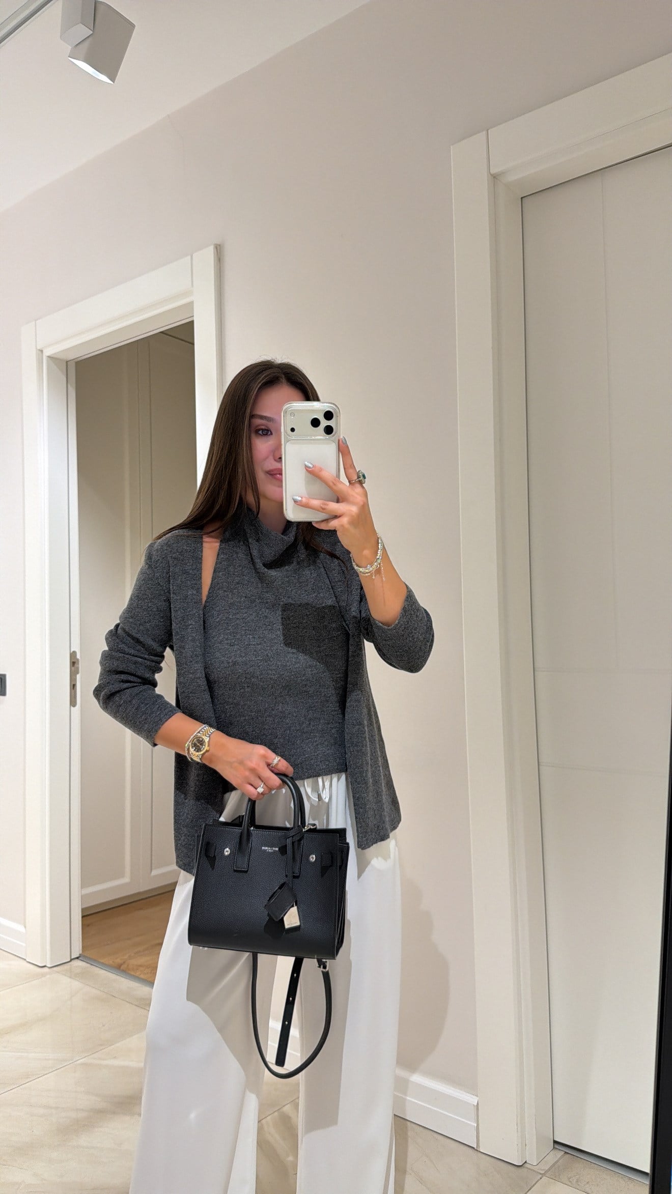 Antrasit İçinden Body Detaylı Triko Hırka 