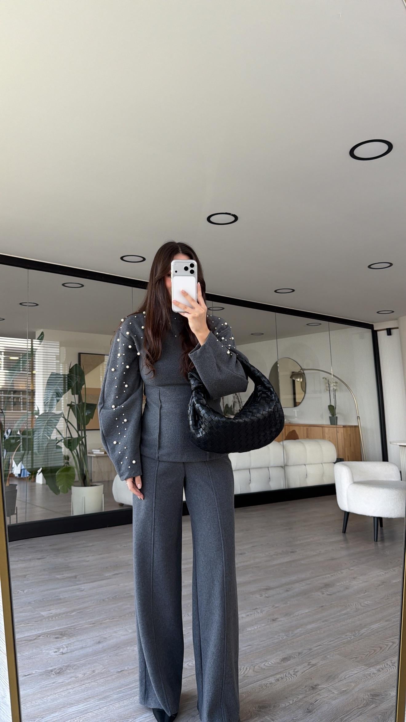 Antrasit İncili Marka Model Pantolon Takım