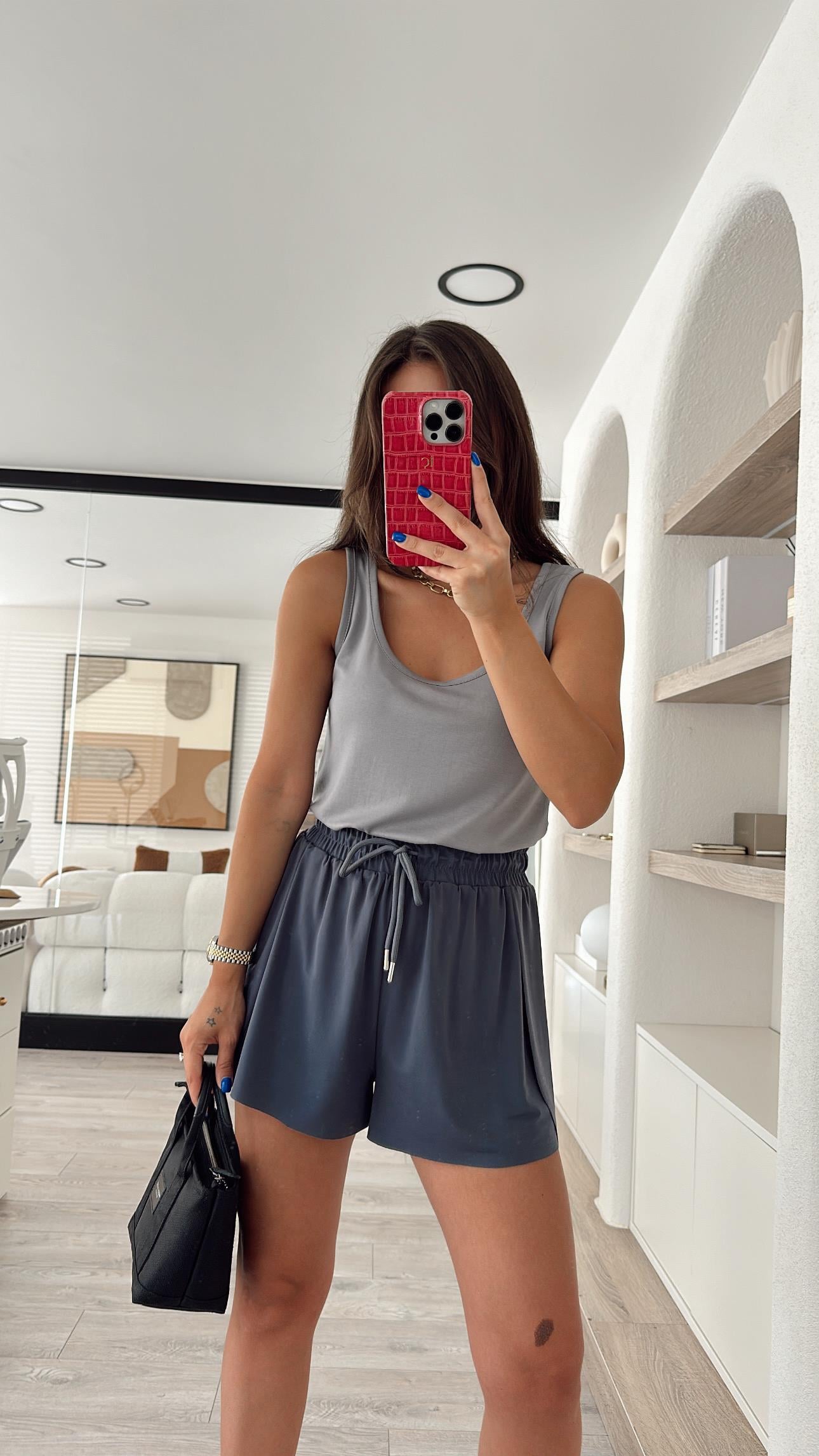 Antrasit Marka Model Taytlı Spor Şort