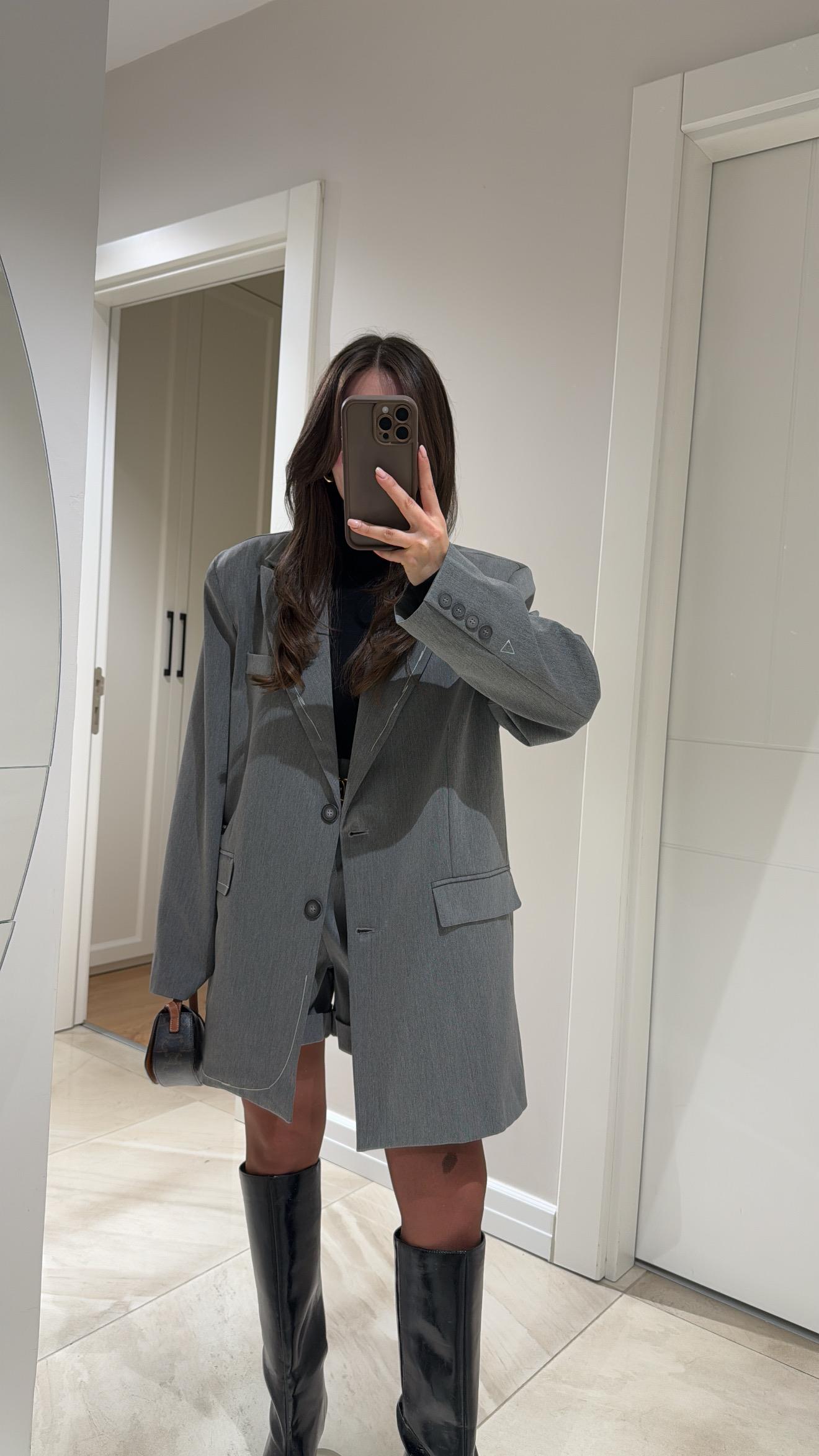 Antrasit Nakış Detaylı Cepli Blazer Ceket 
