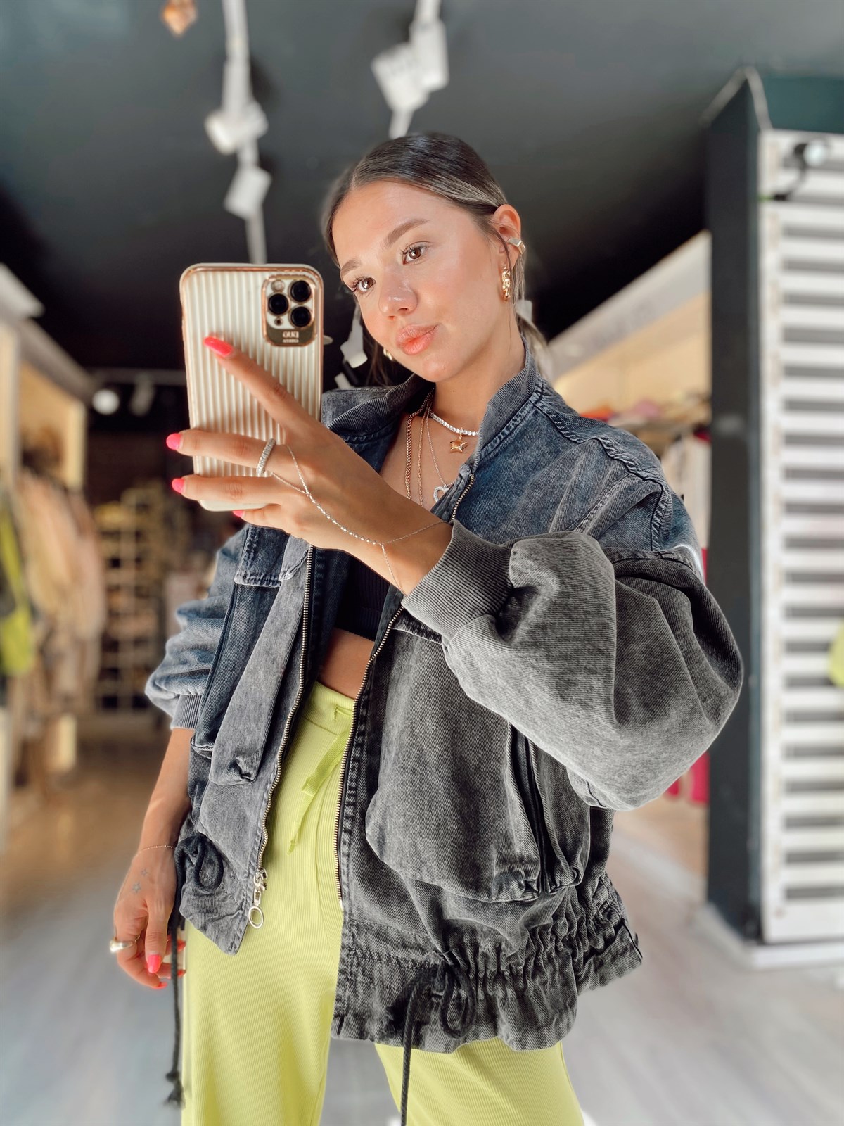 Antrasit Ribana Oversize Ceket