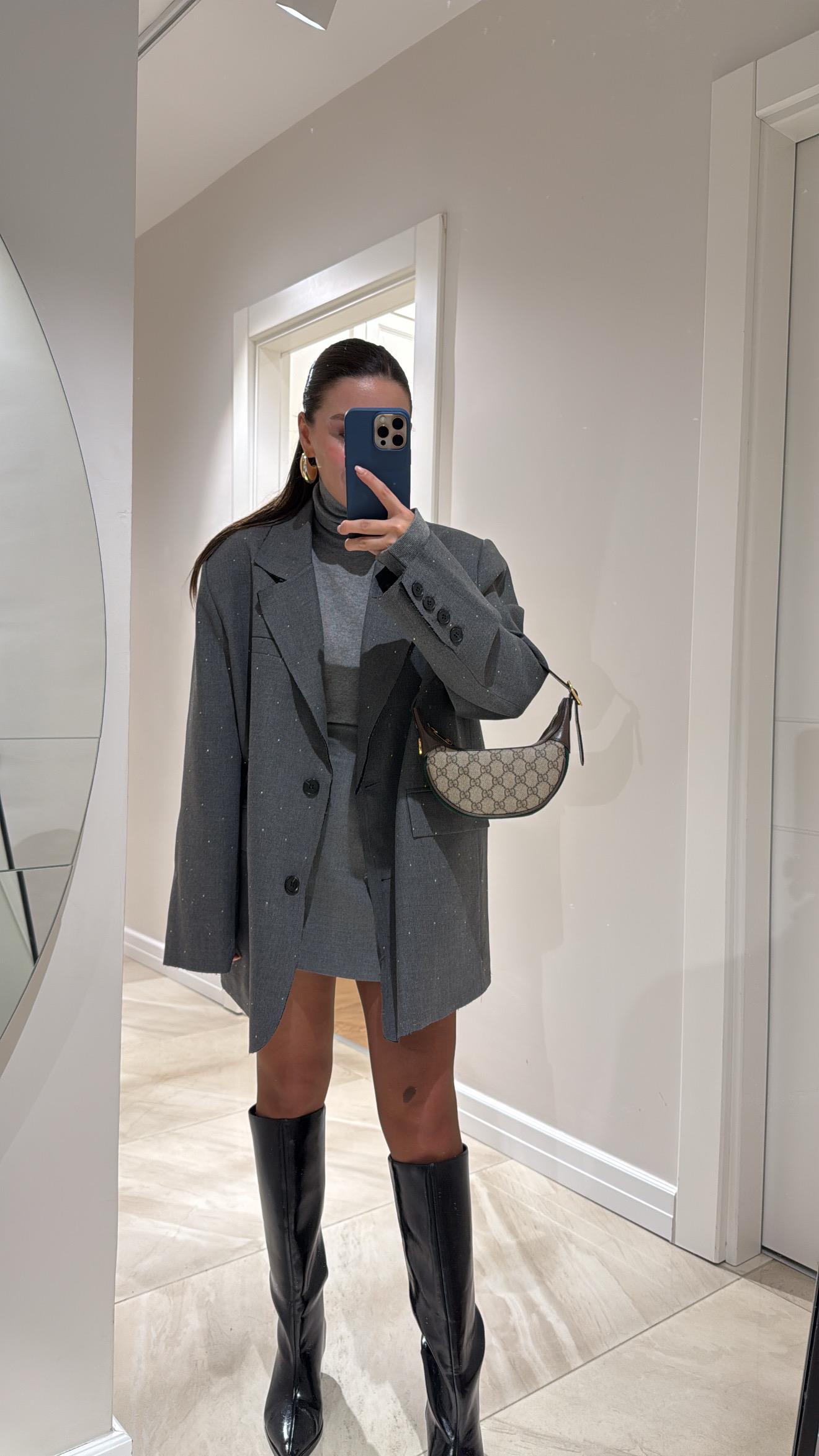 Anrasit Taşlı Poliviskon Ceket 